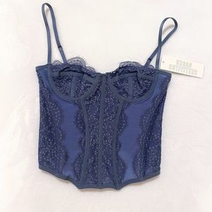 NWT Urban Outfitters Modern Love Corset Bra Top Slate Blue Lace Boning Small